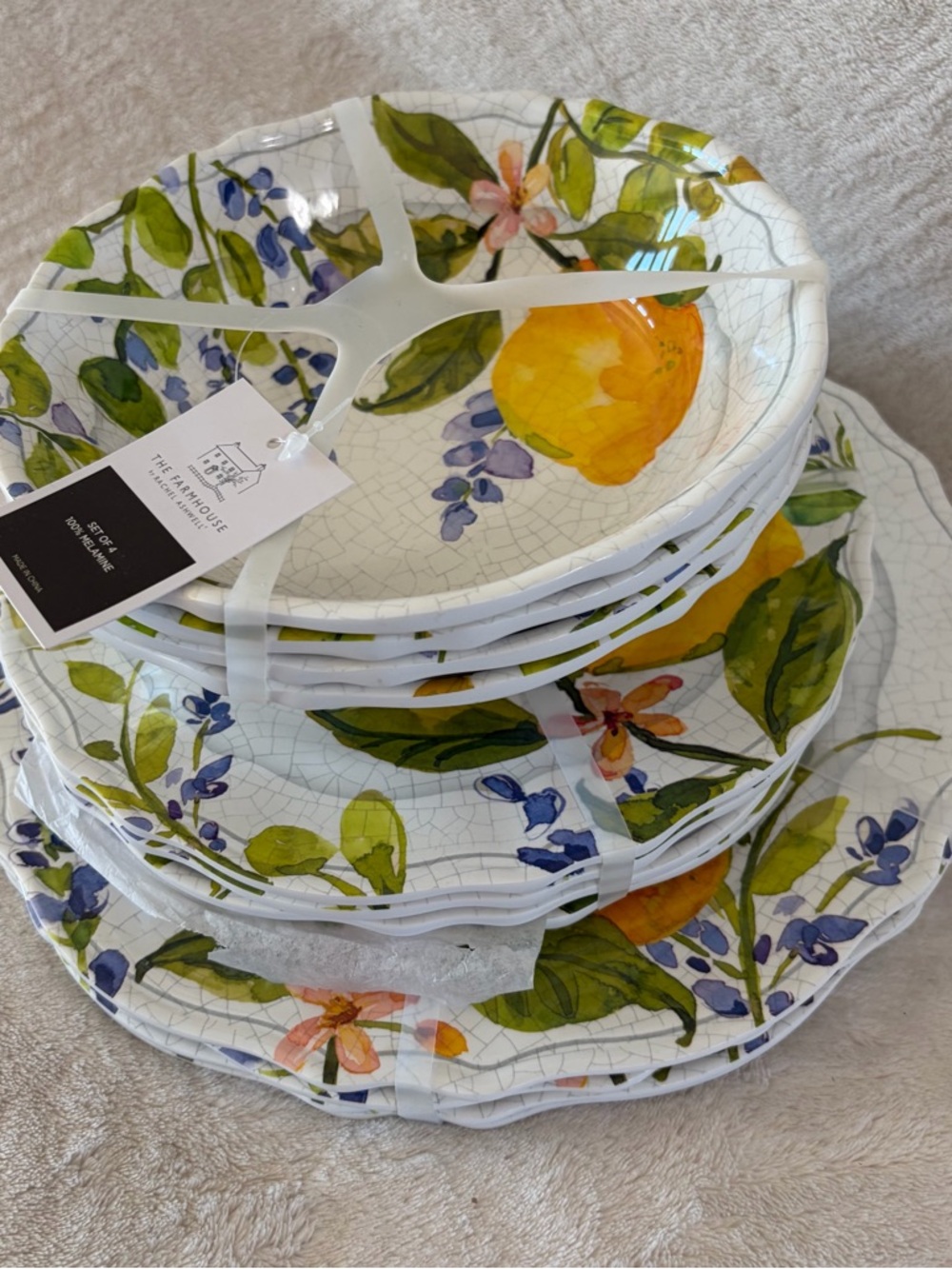 NWT The Farmhouse by Rachel Ashwell Melamine Tucson Lemon Set of 12